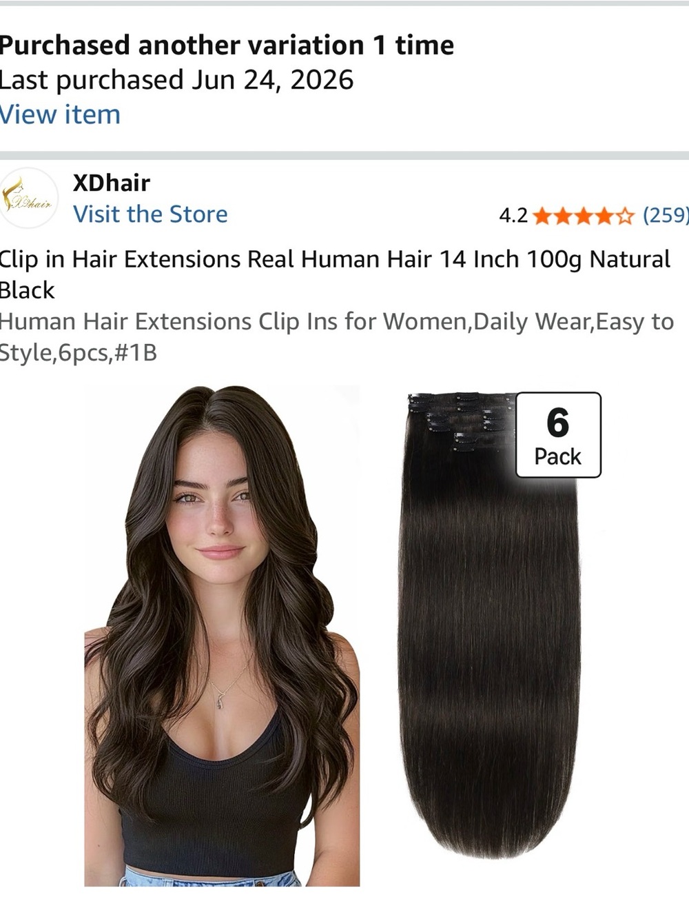 XD HAIR Black Straight Clip-In Extensions - 6 Pieces for Instant Length